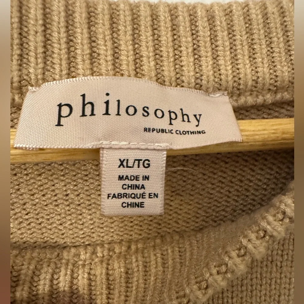 Philosophy camel and white striped crewneck sweater. - Picture 3 of 7